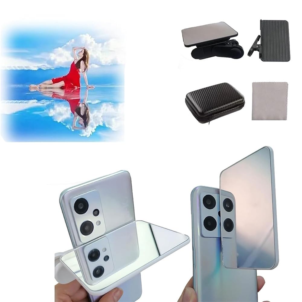 Azonee Mobile Phone Camera Mirror Reflection Clip Kit, Mobile Phone Reflection Camera Clip Selfie Reflector, Mobile Phone Shooting Supplies, Suitable for Travel (Black)