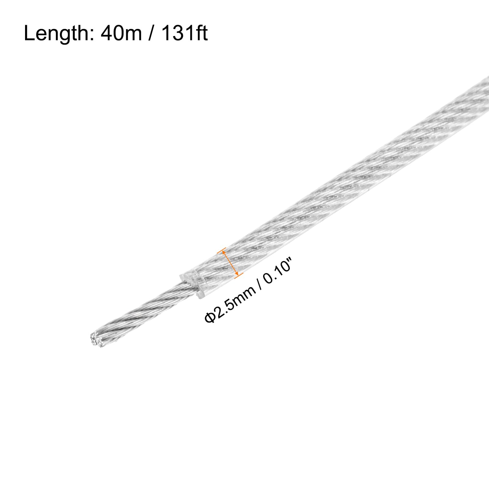 MECCANIXITY 131Ft(40M) Wire Rope 304 Stainless Steel Cable 3/32