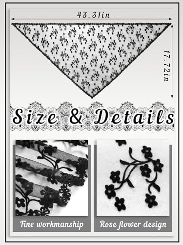 Boao 2 Pieces 1950s Retro Lace Scarf Triangle Neck Scarf Embroidered Lace Wrap Hair Wrap for Women3