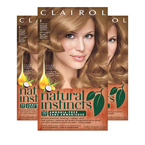 Clairol Natural Instincts Semi-Permanent Hair Dye, 8 Medium Natural Blonde Hair Color, 3 Count