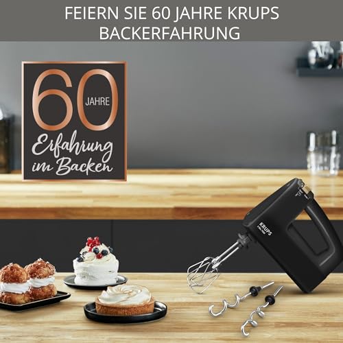Foto von Krups F60858 3 MIX 7000 Handmixer 60 Jahre Edition | 500W | ergonomischer Griff | 1,65m-langes Kabel | Geschwindigkeitsregler, Schneebesen & Knethacken | bis zu 1kg Brotteig | Schwarz/Kupfer