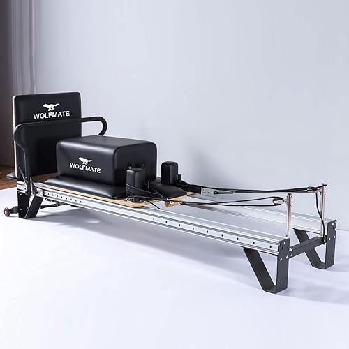 WOLFMATE Pilates Reformer - Sistema de entrenamiento en casa todo en uno, color negro
