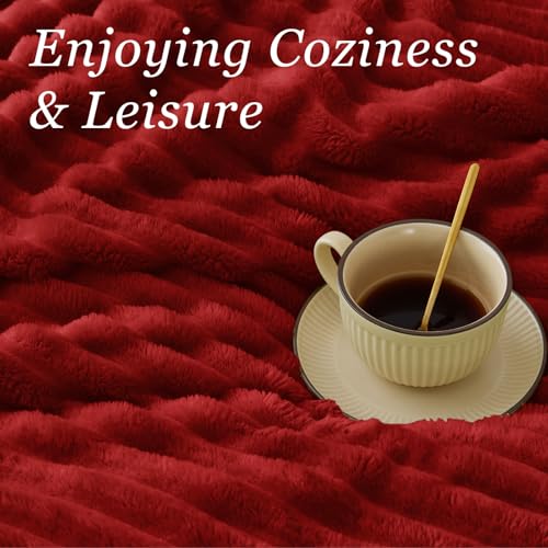 Image of BEDELITE Ribbed Full Size Blanket for Bed, Burgundy, 84 inchx90 inch