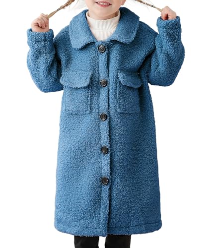 Girls Fleece Jacket 4-7 Years Soft Lining Warm Jackets for Girl Lapel Long Coat Clothes Button Up Outwear