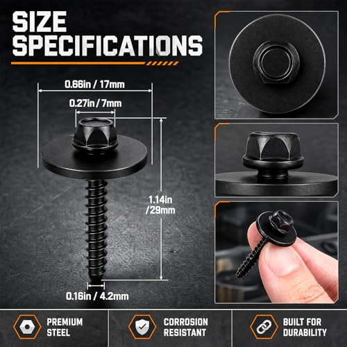 Image of 50 Pcs Fender Liner Screws, Splash Shield Screws, Bumper Cover Bolts Compatible with Gm 11570498, Fasteners with Storage Box for Automotive Replacement Hardware Vehicle Repair