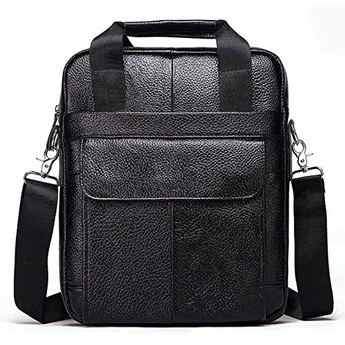Mens Messenger Bag, Waterproof Laptop Briefcase, Leather Crossbody Shoulder Bags Multi-Functional Bag (Color : Black, Size : 28 * 33 * 9CM)