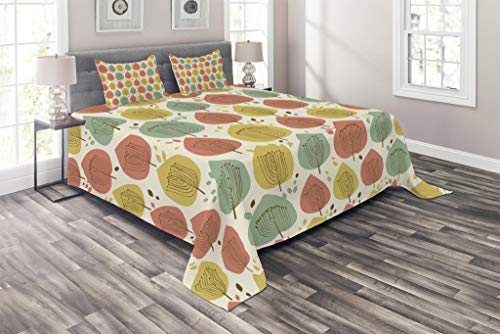 Lunarable Tree Coverlet, Scandinavian Style Floral Pattern in Pale Palette
