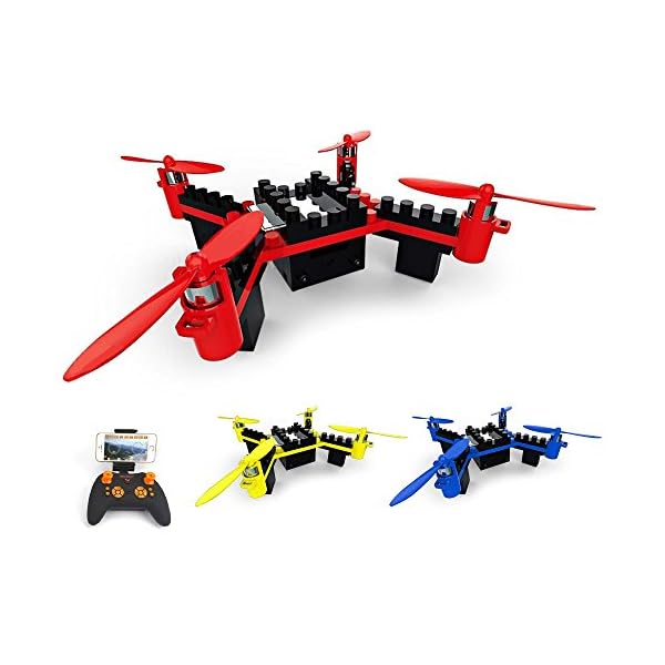 4.5 Kanal RC ferngesteuerter Quadcopter aus Bausteinen, eingebaute FPV Wifi Kamera mit Live-Übertragung auf Smartphone, DIY Drohne Modellbau, Komplett-Set inkl. Fernsteuerung, Akku, Ladekabel
