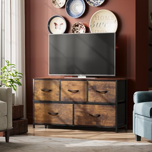 image for WLIVE Dresser for Bedroom with 5 Drawers, Wide Chest of Drawers, Fabri