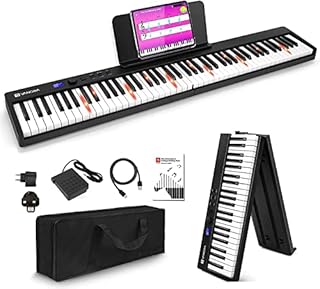 Vangoa Folding Piano Keyboard 88 Key Full Size Semi-Weighted Bluetooth Portable Foldable Electric Keyboard Piano with Light up Keys, Sheet Music Stand, Sustain Pedal and Handbag, Black