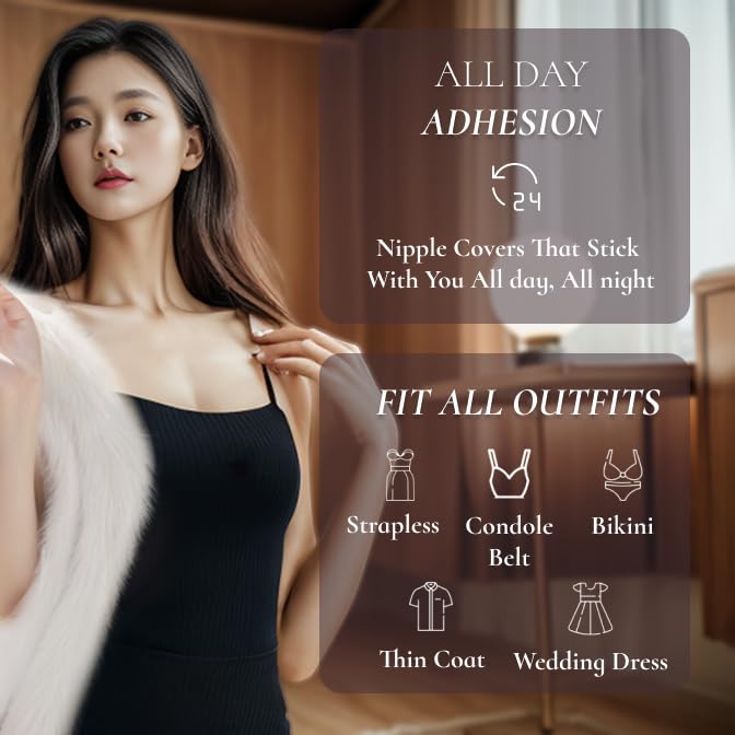 QueenVibes 40 Pieces Breast Covers Nipple Cover Pasties, Disposable Nipple Covers, Bra Pad, Self-Adhesive No Show Bra For Women (Large 8 cm, Beige)2