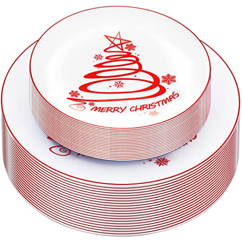 EBOOT 60 Pcs Christmas Plates Christmas Tree Plastic Plates Round Disposable Dessert Dinner supply for Holiday Party Supplies, 10.25 Inch and 7.5 Inch(Red,Cute Style) EBOOT 60 Pcs Christmas Plates Christmas Tree Plastic Plates Round Disposable Dessert Dinner supply for Holiday Party Supplies, 10.25 Inch and 7.5 Inch(Red,Cute Style)