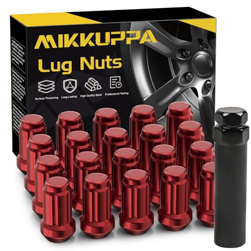 Image of MIKKUPPA M12x1.5 Spline Lug Nuts, Red 20pcs Closed End Lug Nuts 17mm Hex | Replacement for 1994-2013 Chevy Impala, 1998-2019 Honda Accord /CRV /Civic, 2003-2008 Honda Pilot Aftermarket Wheel