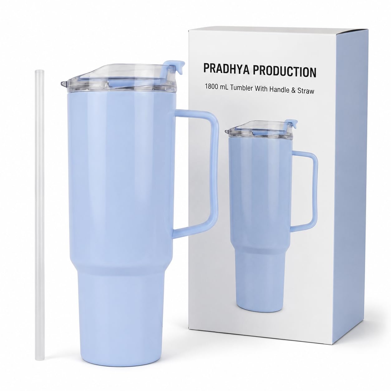 1800 mL Stainless Steel Insulated Tumbler with Handle & Straw, Large Capacity Travel Water Cup with Lid for Hot and Cold Drinks, Reusable Beverage Mug for Home, Office and Travel (Blue)