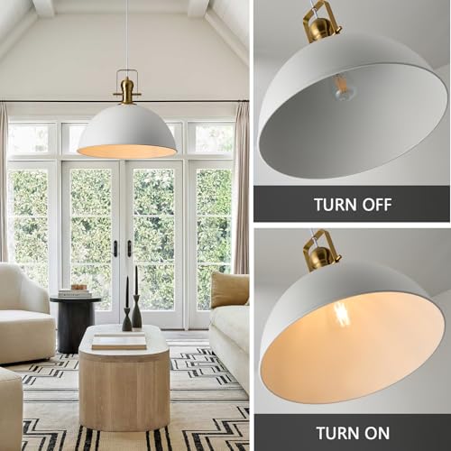 Image of 12 Inch Sandy White Modern Pendant Light for Kitchen Island 2 Pack | ETL Certificate, Easy to Install,Adjustable Height Cord,Vintage Industrial Dome Hanging Light Fixtures