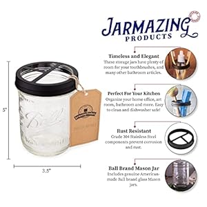 Jarmazingproductsmasonjartoothbrushholderblackwith16ounceballmasonjarmadefromrustproofstainlesssteel Urban Country Home Decor Jarmazing products mason jar toothbrush holderblackwith 16 ounce ball mason jarmade from rust proof stainless steel urban country home decor