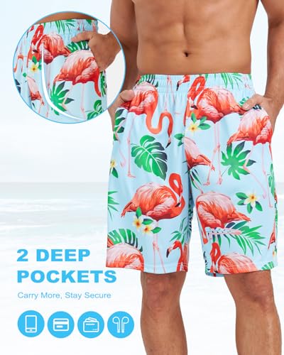 Liloak 2/3/4 Pack Men's Beach Shorts Casual 9" Inseam Elastic Waist Drawstring Quick Dry Board Shorts with Pockets3