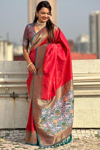 Image of SGF11 Women's Kanjivaram Patola Silk Saree Silk Saree Pure Golden Zari With Blouse Piece