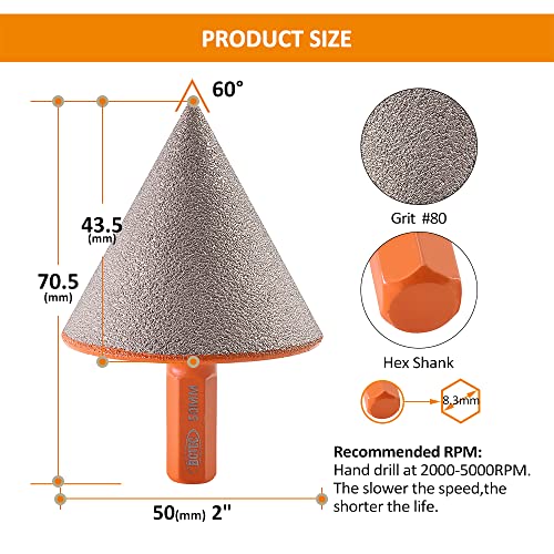 Diamond Beveling Chamfer Bit-BGTEC 50mm Diamond Finger Milling Bits with Hex Shank for Enlarging Polishing and Beveling The Holes for Marble Granite Ceramic - Image 4
