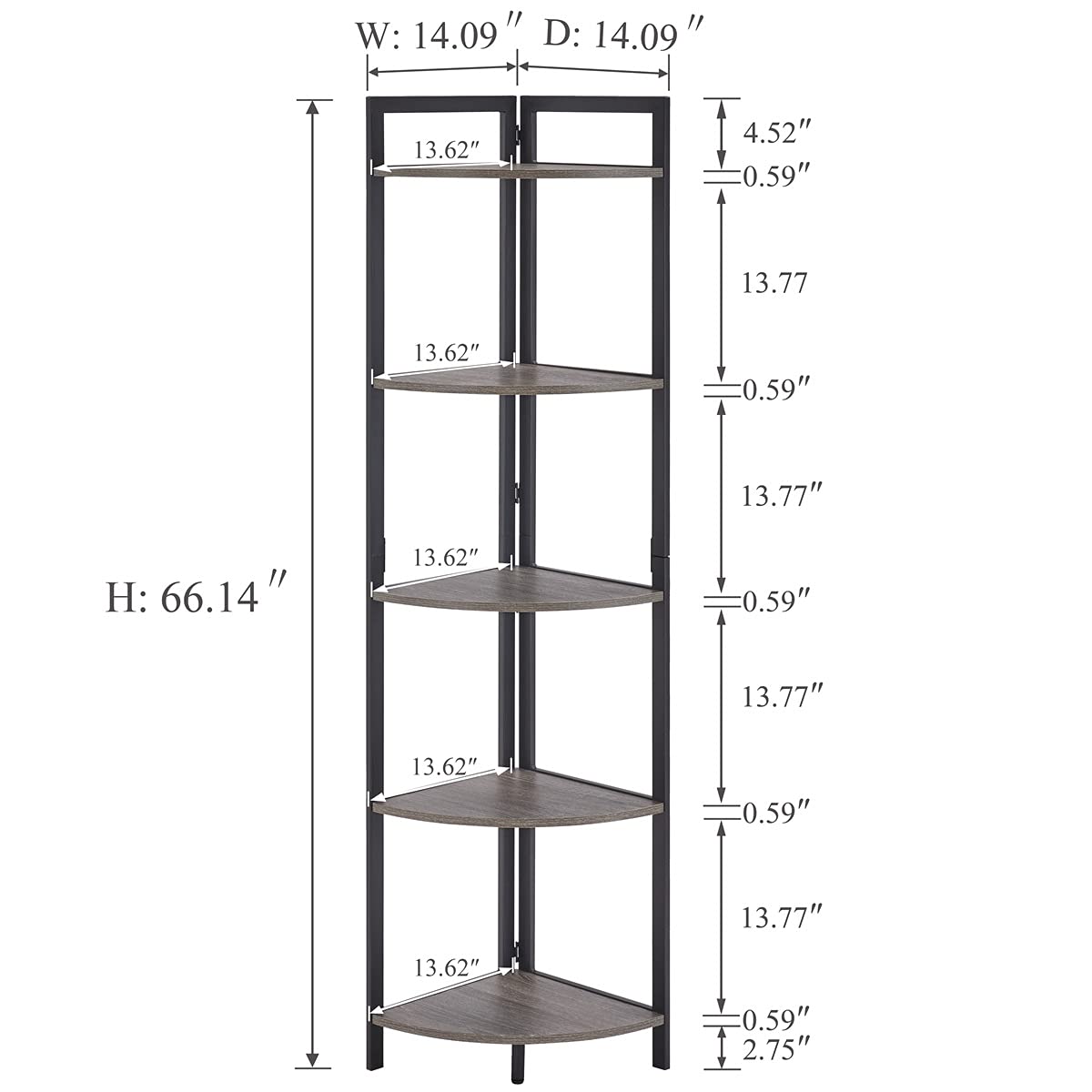 BON AUGURE 5Tier Corner Shelf Stand, Industrial Tall Corner Bookshelf