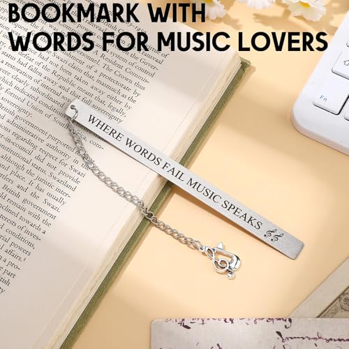 Geyoga 4 Pcs Music Lover Gifts for Women Include Music Note Infinity Loop Scarf Keychain Keyring Bookmark with Present Box Inspirational Teacher Birthday Gifts for Singers Piano Teacher4