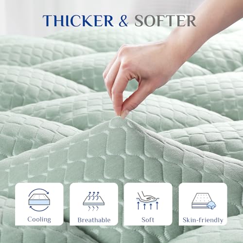 Dual Layer 3 Inch Memory Foam Mattress Topper Full Size, 2 Inch Gel Memory Foam Plus 1 Inch Cooling Pillow Top Mattress Pad Cover, with 8-21 Inch Deep Pocket, Green