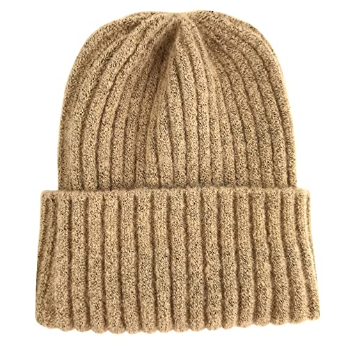 FISHSHOP Beanie Mütze，Unisex warme Beanie Strickmütze, Strickmütze Wollmütze Damenhut Bommelmütze Beanie Hüte für Frühling, Herbst, Winter, weich & leicht, Damen, Herren (Shallow Coffee Color)