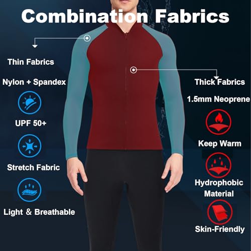 Chaqueta de traje de neopreno 1.5mm para hombres y mujeres con mangas largas para buceo, natación, snorkel y surfing miniatura 3