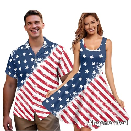 Image of Hawaii Matching Couple Outfits Husband and Wife Clothing Fashionable Mens Casual Shirts Hawaii Dress with Soft Fabric