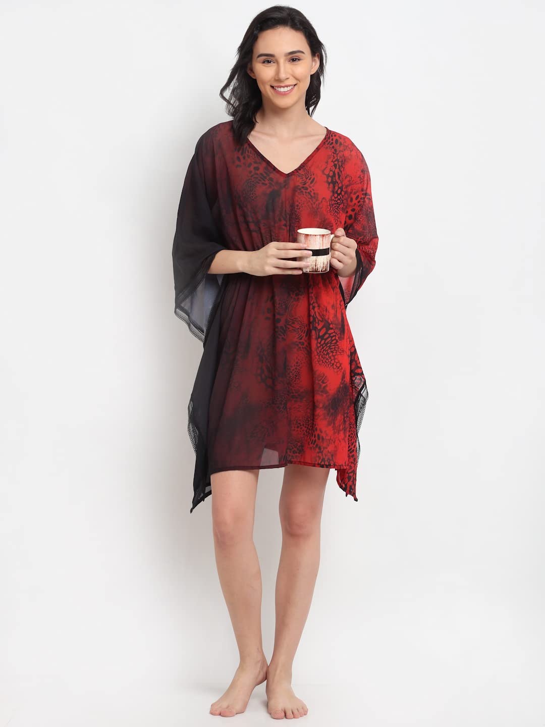 EROTISSCH Red & Black Printed Beachwear Cover-up Kaftan for Women Teen (Size XXL) 3
