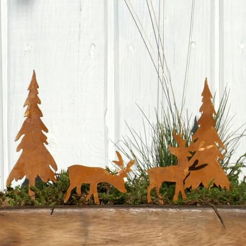 Storm's Gartenzaubereien Elch Weihnachtsdeko 4er - Set mit Tannen in...