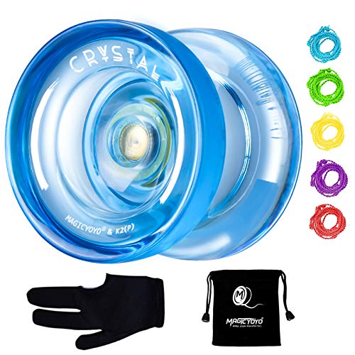 MAGICYOYO K2 Responsive Yoyo for Kids Beginners Yo-Yo with Yoyo Glove, Yoyo Bag, 5 Yoyo Strings - Crystal Blue