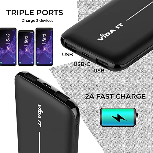 Vida IT Slim 5V 2A Batterie Externe 10000mAh pour Veste Doudoune Gilet Chauffant USB Power Bank Chargeur Portable pour iPhone 13 15 Pro Max Samsung A15 A35 5g Huawei Batterie de Secours Rechargeable – Image 6