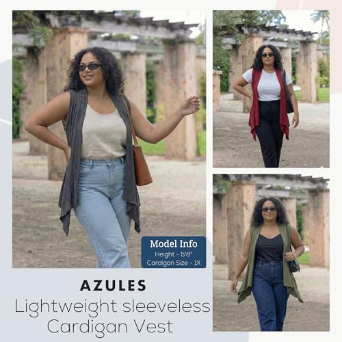 Image of Azules Sleeveless Cardigan for Women, Soft Lightweight Duster Open Front Sleeveless Long Cardigan Vest (3 Pack)
