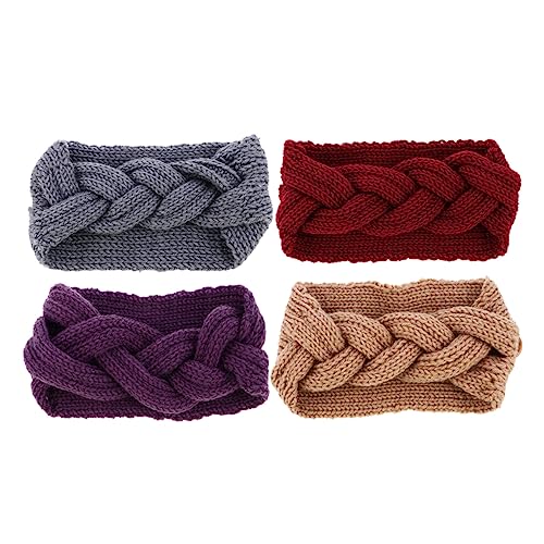 TINEASUR 4pcs Knitted Furry Headband Head Cover for Women Warm Ear Warmers with Button Wrap for Random Color