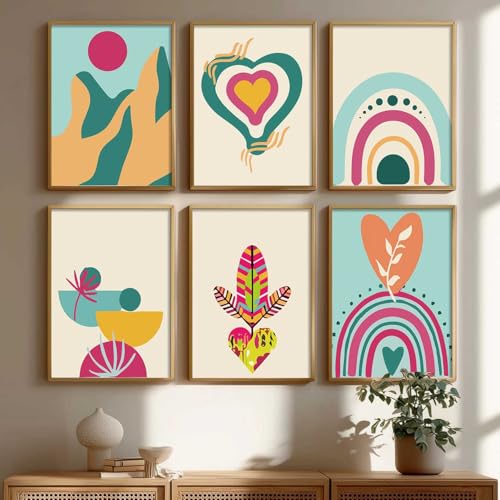 Image of kotart Minimal Boho Framed Wall Art Paintings with Frame for Home Decor - Painting for Wall Decoration Living Room Bedroom Office Room Decor- Pack of 6 (13x17, wall painting)