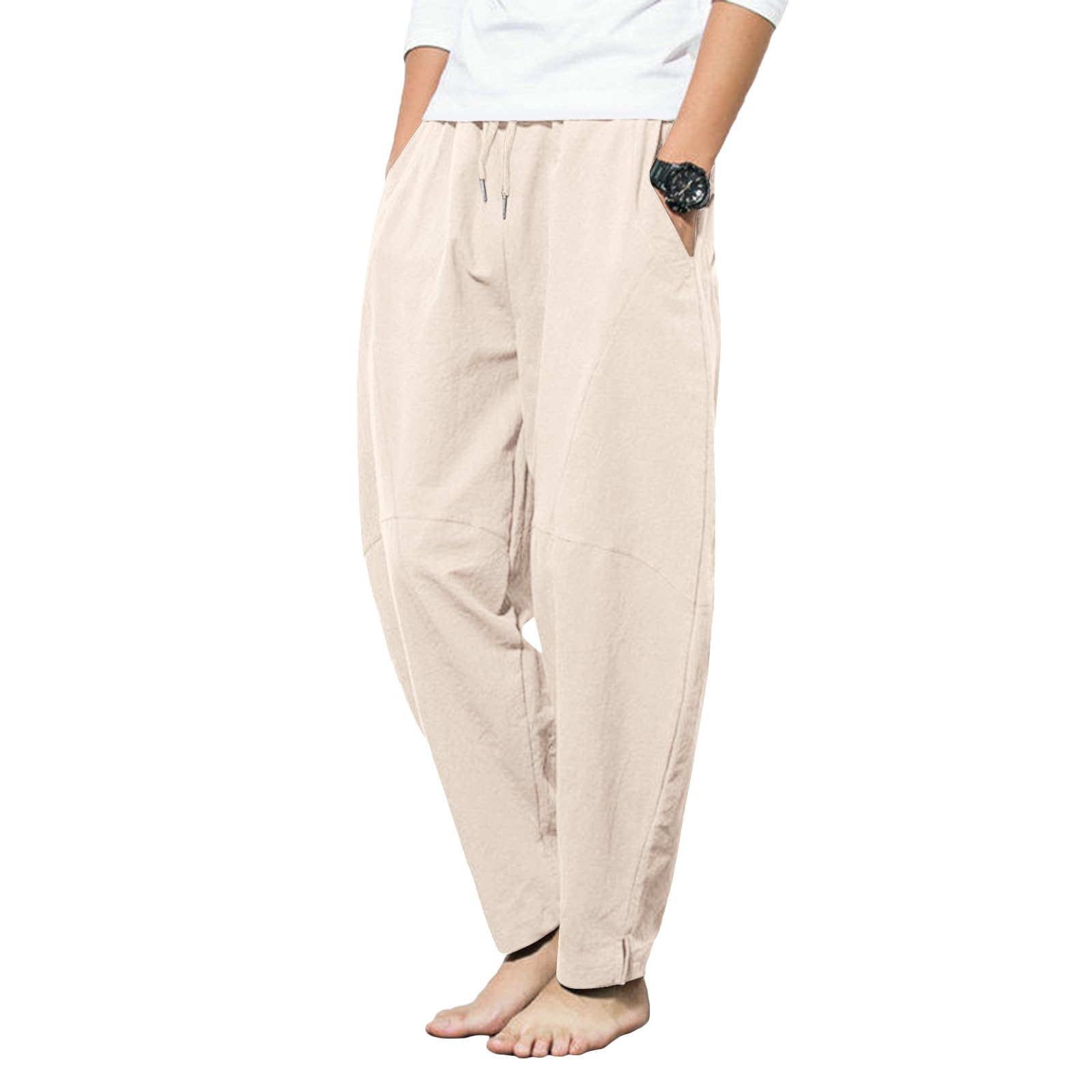 LAOARA Pantaloni di Lino da Uomo Pantaloni Leggeri Estivi Casual Pantaloni Elasticizzati in Vita Pantaloni da Spiaggia Yoga
