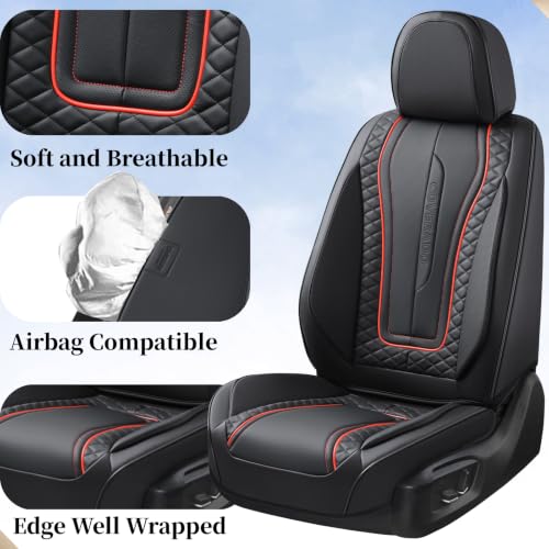 Image of Coverado Car Seat Covers for Front Seat, Leather Seat Covers for Cars, Front Seat Covers, Waterproof Car Seat Protectors Car Seat Cushions Universal for Most Vehicles, Black&Redline