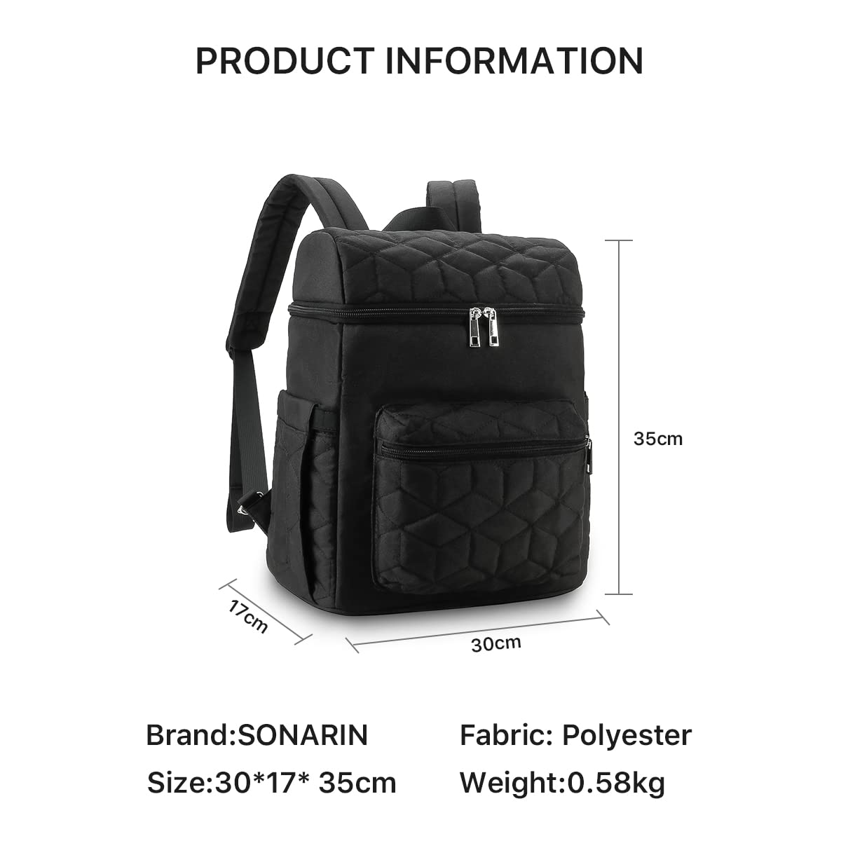 SONARIN Grande Capacità Multifunzionale Zaino Fasciatoio,Elegante Borsa per Pannolini Impermeabile Zaino Mamma Neonato Borsa Fasciatoio da Viaggio Portatile con Ganci per Passeggino(Nero)