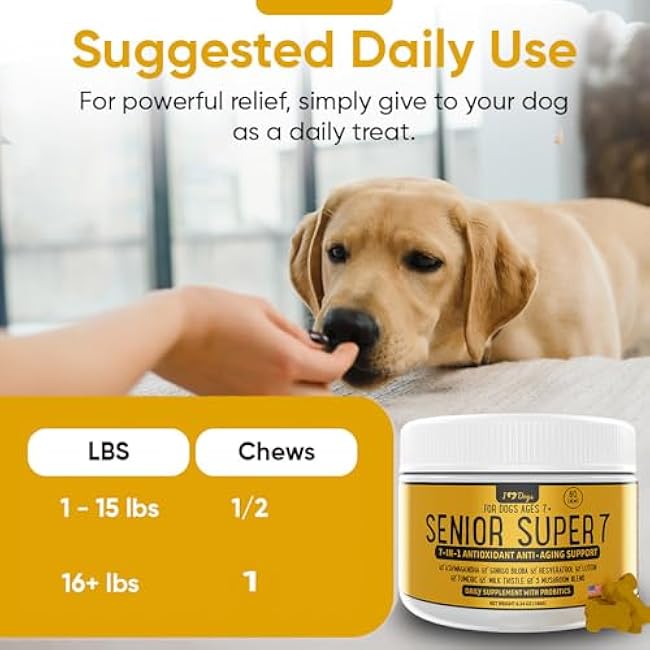 iHeartDogs Senior Super 7 Daily Dog Multivitamin - 7-in-1 Vitamin for Dogs Supports Anti-Aging with Antioxidants, Probiotics, Lion's Mane, Turkey Tail, & Ashwagandha for Longevity & Cognitive Boost-ayb3J58E