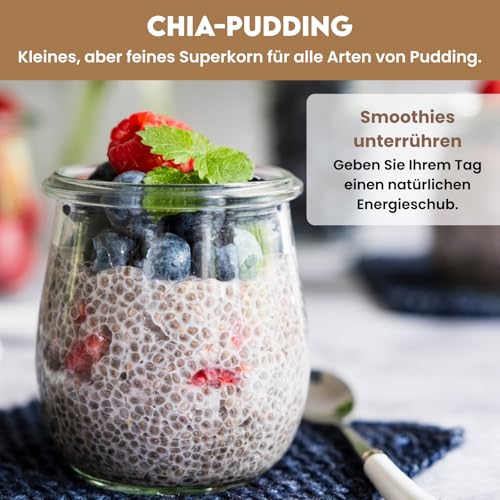 Chiasamen 1kg – 100% Natürlich, Reich an Omega-3, Ballaststoffen & Protein – Vegan, Glutenfrei, Rohes Superfood – Ideal für Smoothies, Backen, Porridge, Salate – Wiederverschließbarer Beutel