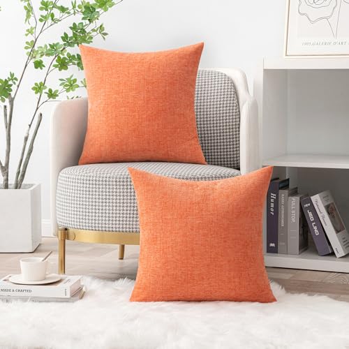 Image of MIULEE Pack of 2 Couch Throw Pillow Covers 16x16 Inch Soft Coral Red Chenille Pillow Covers for Sofa Living Room Spring Home Decor Couch Solid Dyed Cases