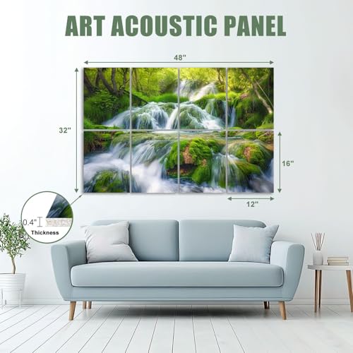 8 Pack Paneles Acústicos Artísticos para Absorción de Sonido con Diseño Cascada de Agua en Bosque, 48"x32", Autoadhesivos para Estudios de Grabación y Oficina miniatura 2