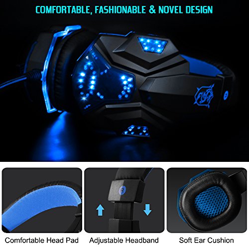 Dland Gaming Headset With Mic And Led Light For Laptop Computer, Cellphone, Ps4 And So On, 3.5Mm Wired Noise Isolation Gaming Headphones - Volume Control.(Black And Blue) #TOP1