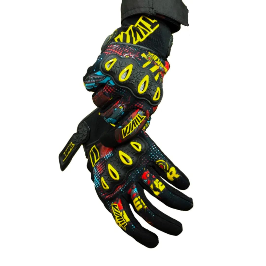 Tiivra Street Riding Gloves - High-Tech PVC Knuckle Protector, Abrasion-Resistant Fabric, Ventilated Summer Riding, Touchscreen Compatible, Ideal for Urban and City Riders (Heatseeker, L)