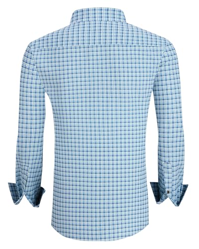 Alex Vando Mens Button Down Shirts Wrinkle Free 4-Way Stretch Print Business Casual Shirt
