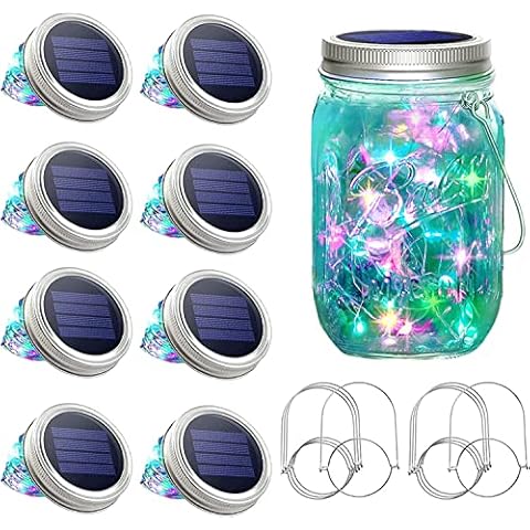 SunKite Solar Mason Jar Lights, 8 Pack 15 LED Waterproof Fairy Firefly Jar Lids String Lights with Hangers(NO Jars), Patio Yard Garden Wedding Easter Decoration - Multicolor Cover