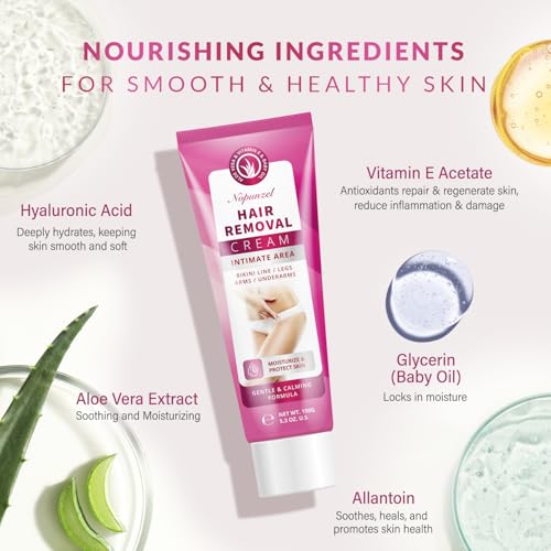 Nopunzel Hair Removal Cream For Women: Depilatory Cream For Intimate Areas And Pubic Area With Aloe Vera And Vitamin E thumb #3