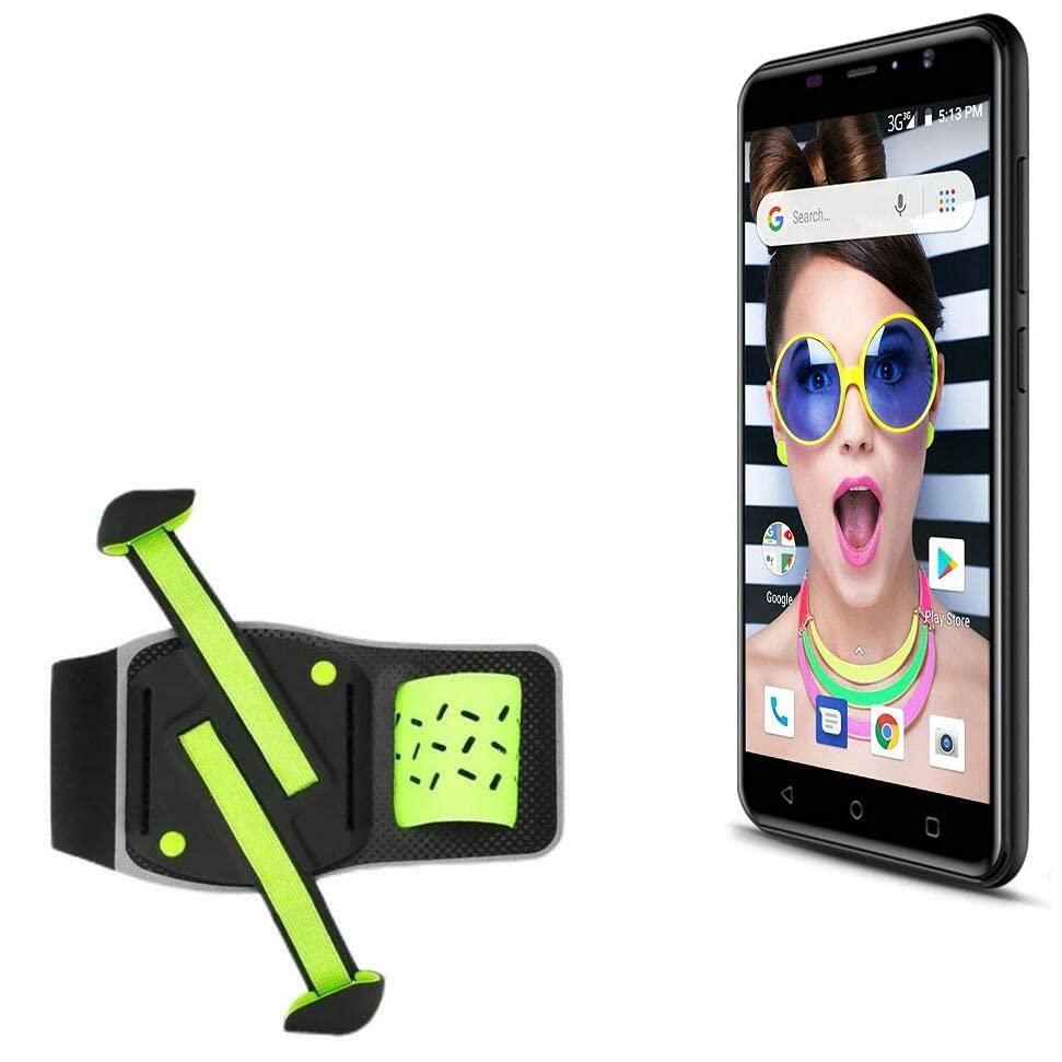 BoxWave Holster Compatible with Yezz Andy 5E5 - FlexSport Armband, Adjustable Armband for Workout and Running - Stark Green