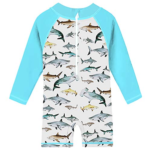Funnycokid Baby Beach One-Piece Swimsuit Rash Guard UPF 50+ Shark Sun Protective Sunsuit Bathing Suit 6-12 Months